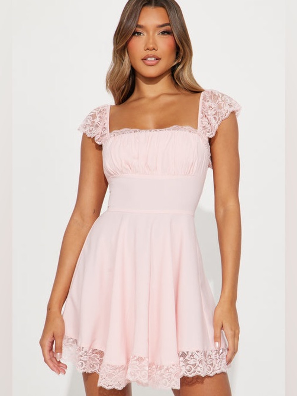 NEW Fashion Nova 2X Pink Lace Trim Babydoll Coquette Barbie Mini Summer Dress